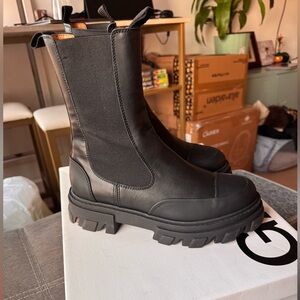 Ganni Black Leather Ankle Boots